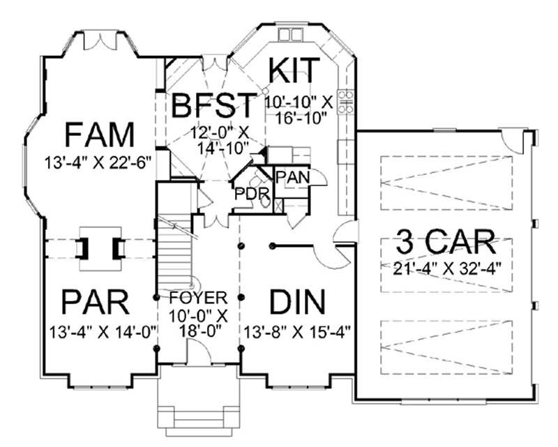 Floor Plan First Story of European Plan #106-1110