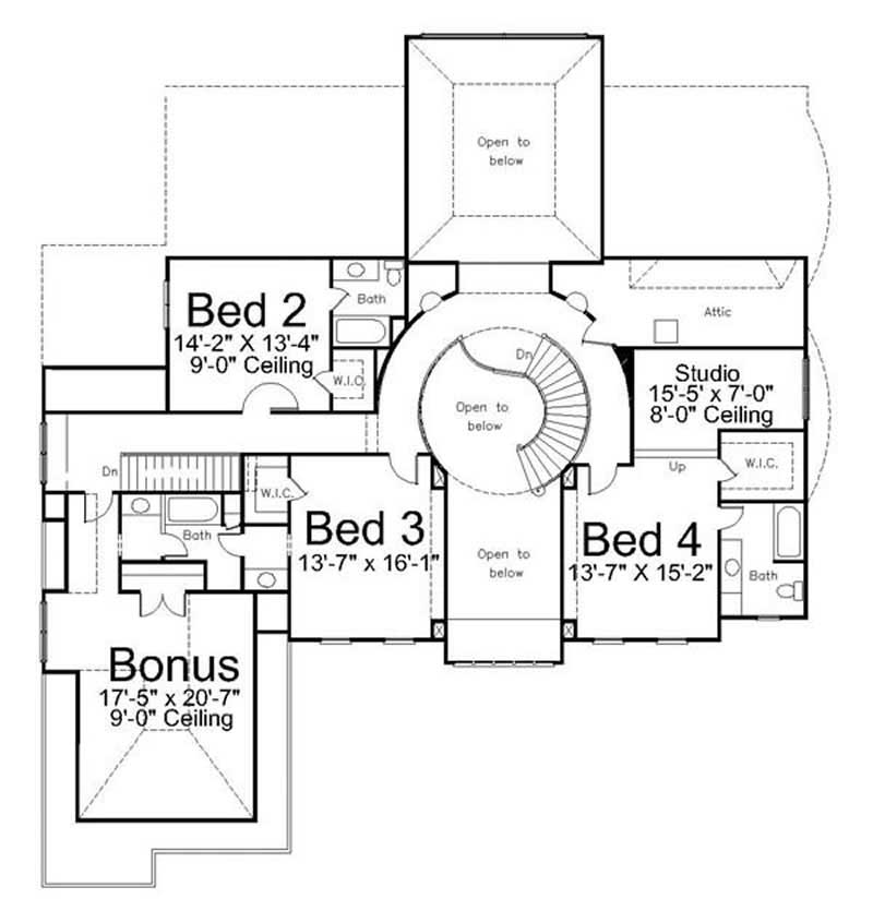 Floor Plan Second Story of Colonial Plan #106-1114