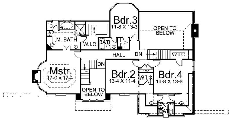 Floor Plan Second Story of European Plan #106-1115