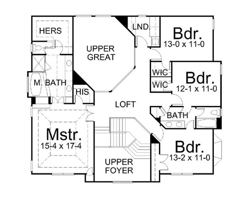 Floor Plan Second Story of European Plan #106-1120
