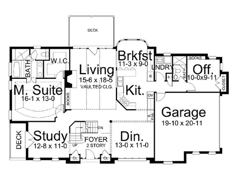 Floor Plan Main Level of European Plan #106-1123