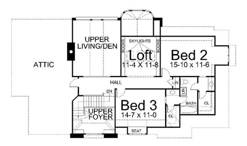 Floor Plan Upper Level of European Plan #106-1123