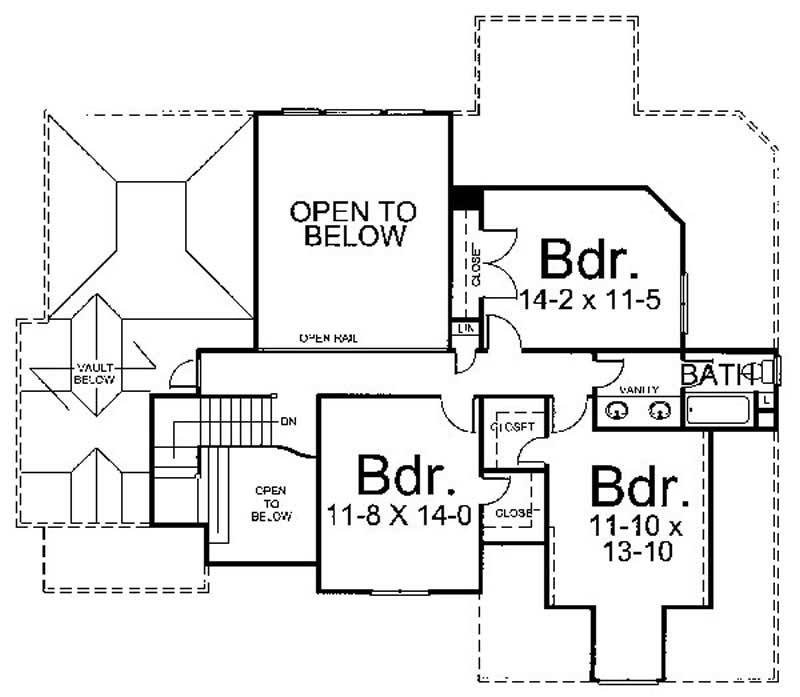 Floor Plan Second Story of European Plan #106-1124