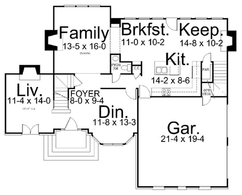 Floor Plan First Story of European Plan #106-1125