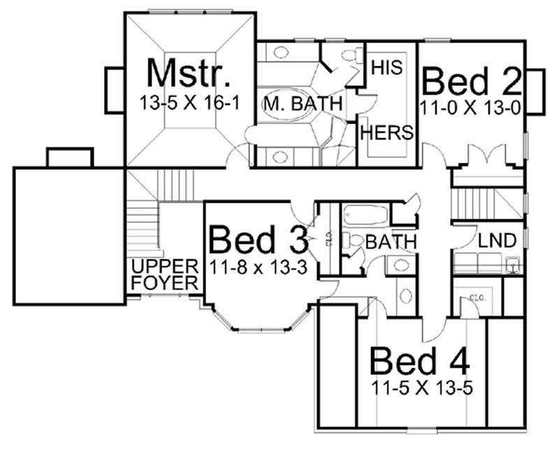 Floor Plan Second Story of European Plan #106-1125
