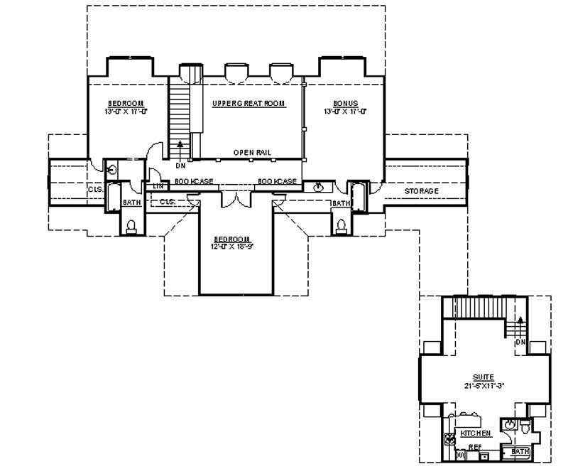 Floor Plan Second Story of European Plan #106-1129