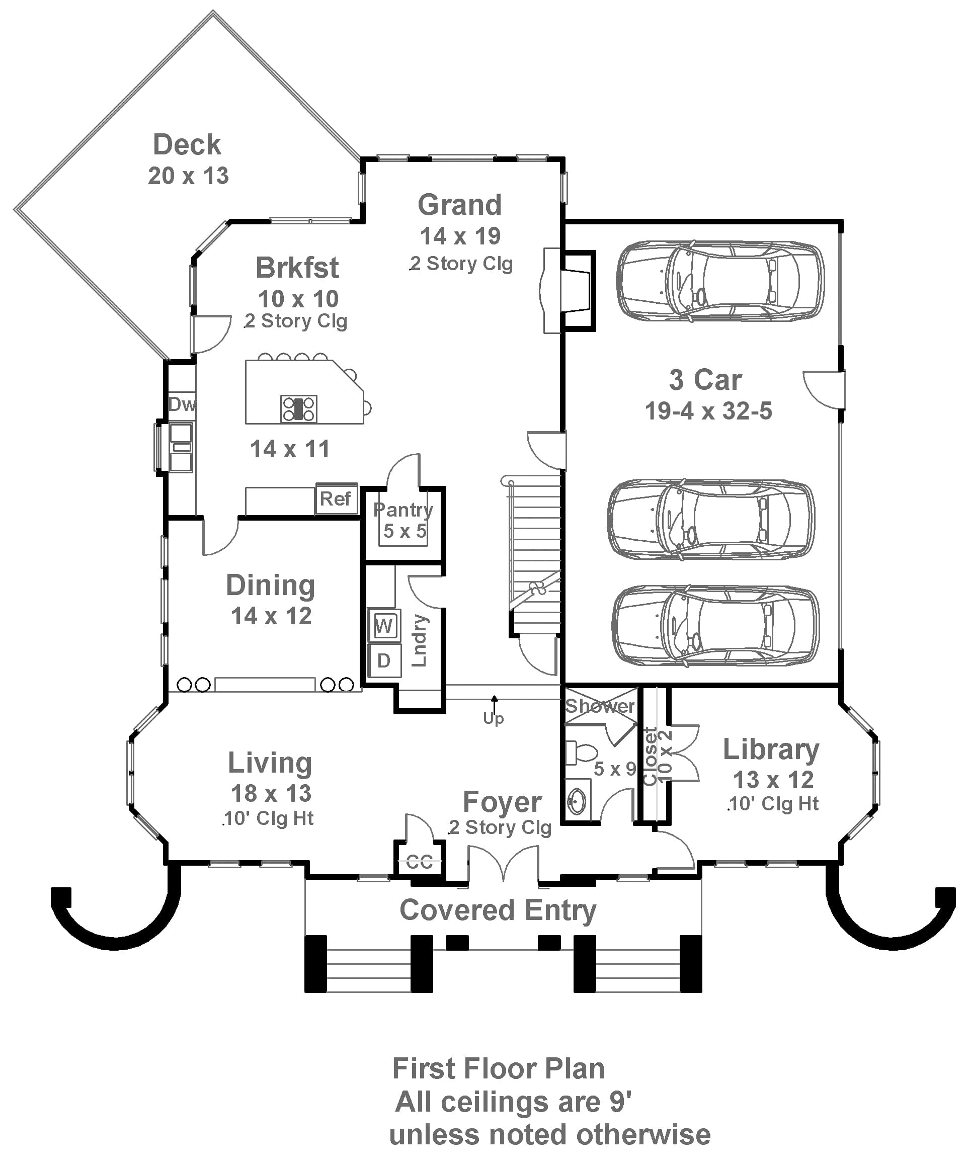 Floor Plan Main Level of European Plan #106-1130