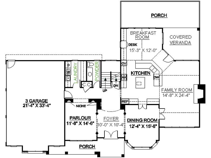 Floor Plan First Story of European Plan #106-1133