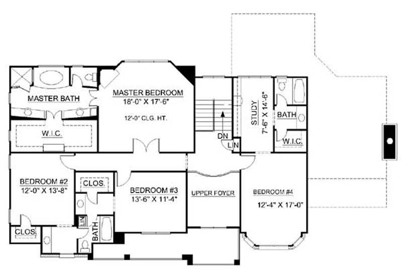 Floor Plan Second Story of European Plan #106-1133