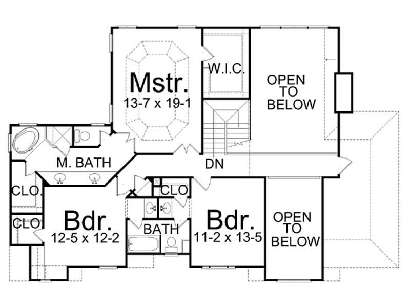 Floor Plan Upper Level of European Plan #106-1134
