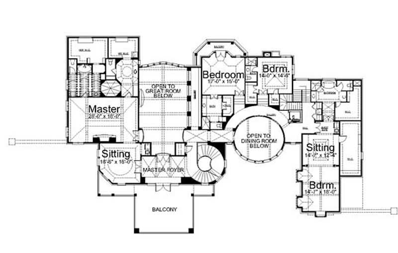 Floor Plan Second Story of European Plan #106-1136