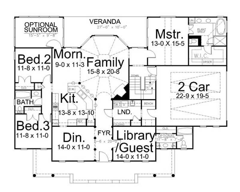 Floor Plan Main Level of Ranch Plan #106-1137