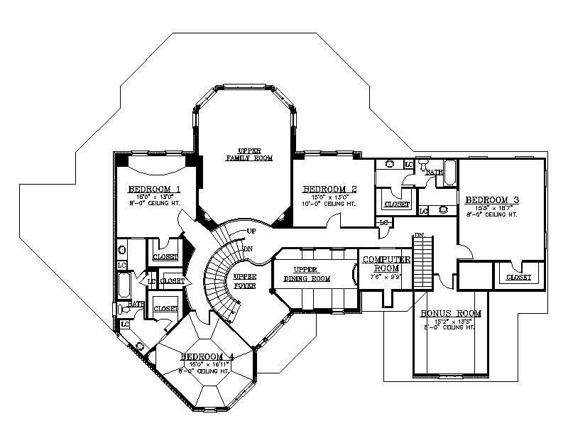 Floor Plan Second Story of Colonial Plan #106-1138
