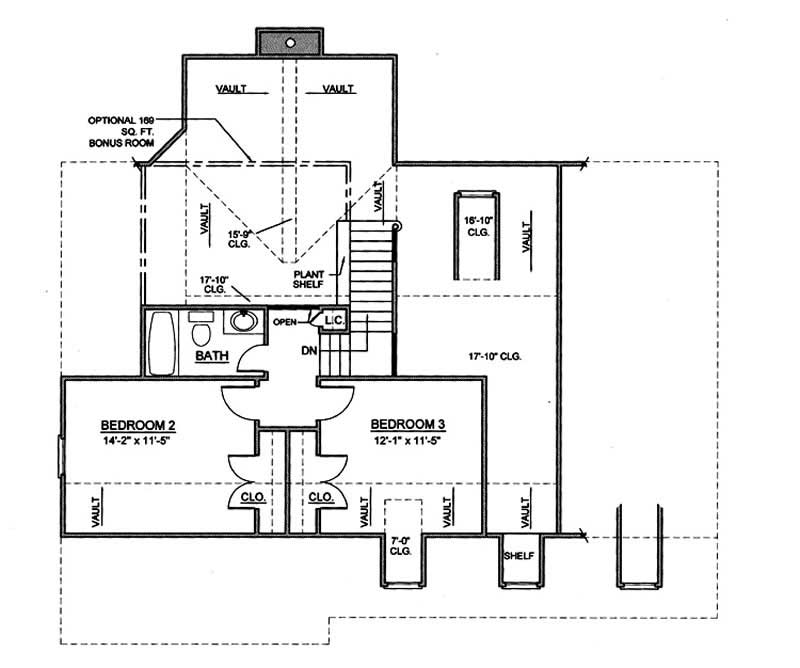 Floor Plan Second Story of European Plan #106-1140
