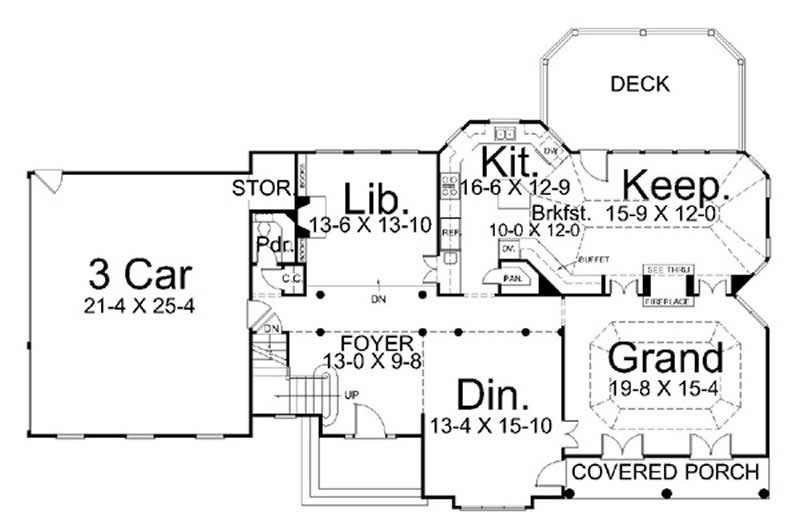 Floor Plan First Story of European Plan #106-1143