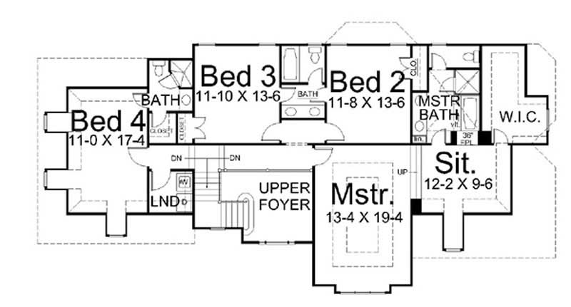 Floor Plan Second Story of European Plan #106-1143
