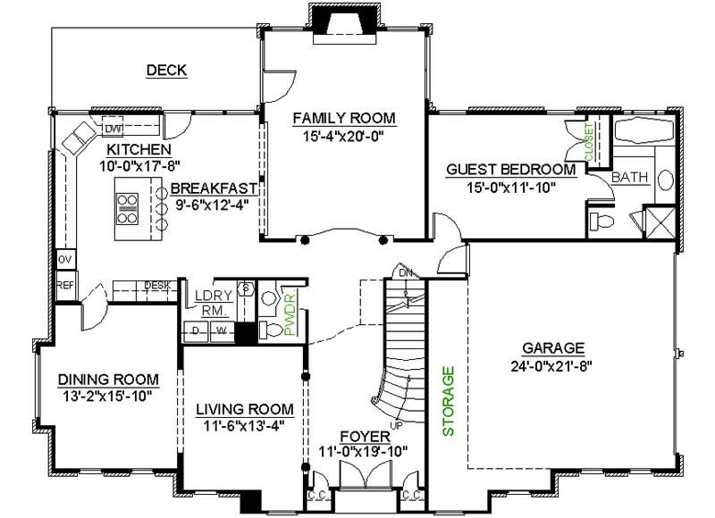 Floor Plan First Story of European Plan #106-1144