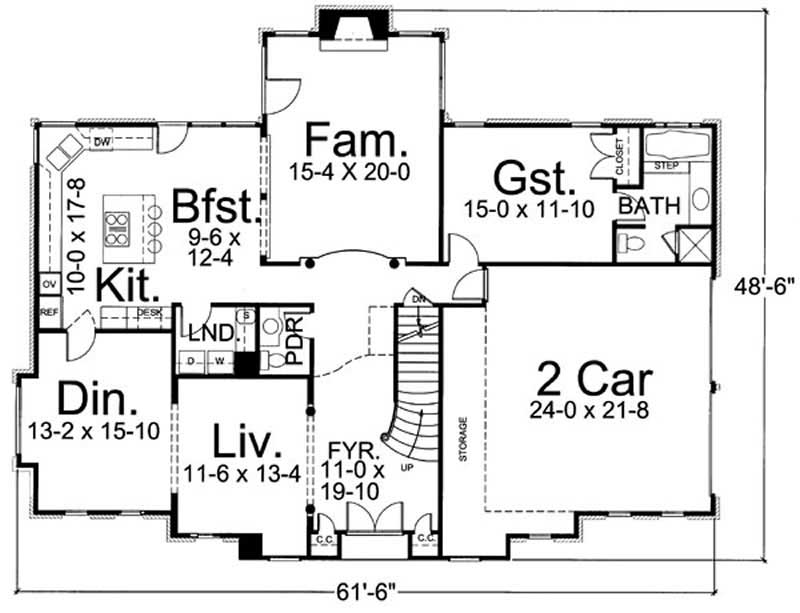 Floor Plan First Story of European Plan #106-1145