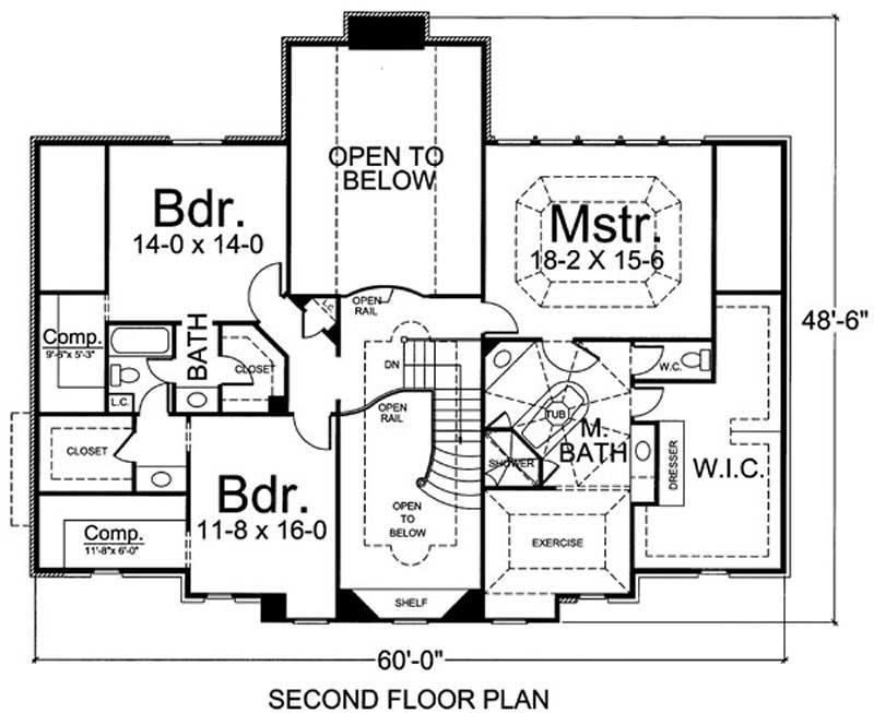 Floor Plan Second Story of European Plan #106-1145