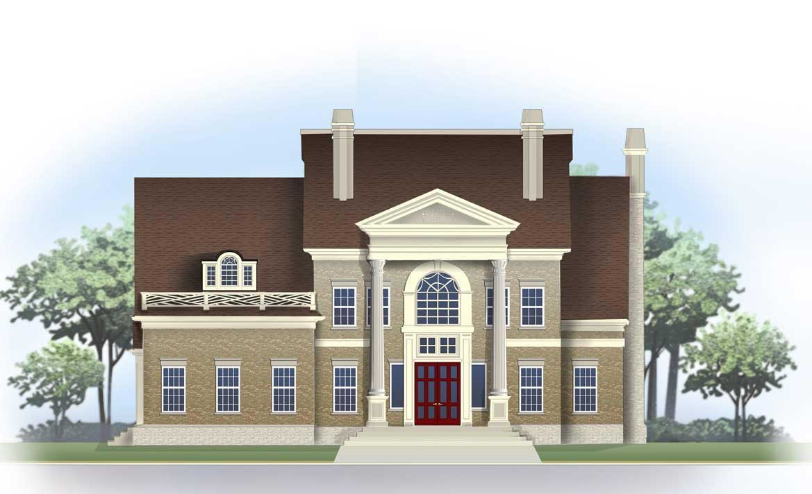 Front elevation of Colonial home (ThePlanCollection: House Plan #106-1148)