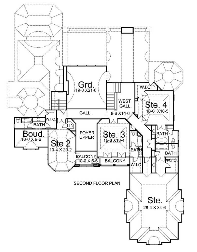 Floor Plan Second Story of European Plan #106-1149