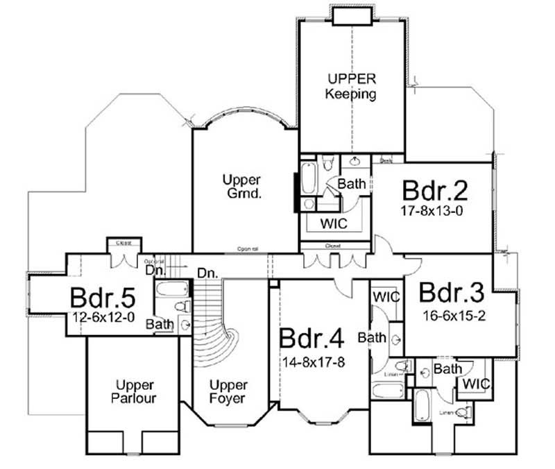 Floor Plan Second Story of European Plan #106-1157