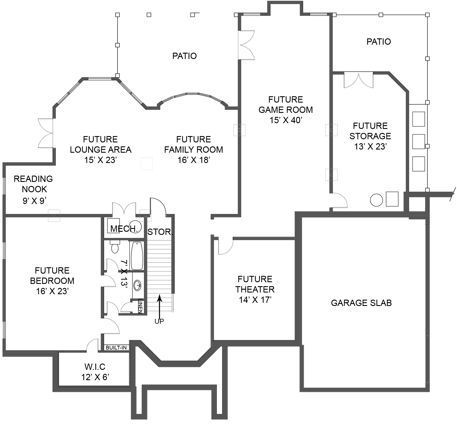 Floor Plan Basement of European Plan #106-1157