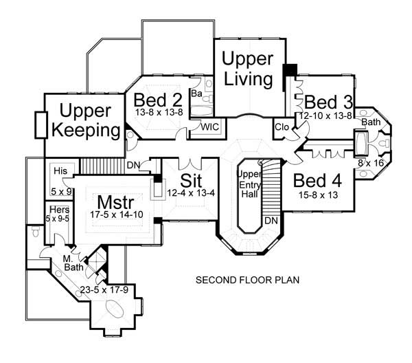 Floor Plan Second Story of European Plan #106-1158