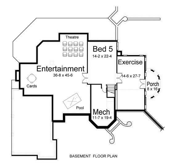 Floor Plan Basement of European Plan #106-1158