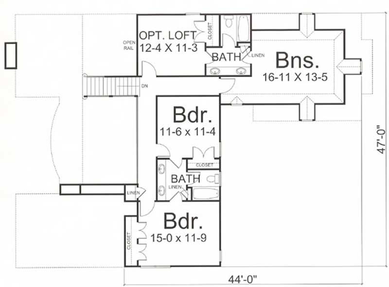 Floor Plan Second Story of European Plan #106-1160