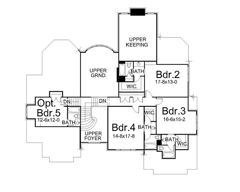 Floor Plan Second Story of French Plan #106-1161