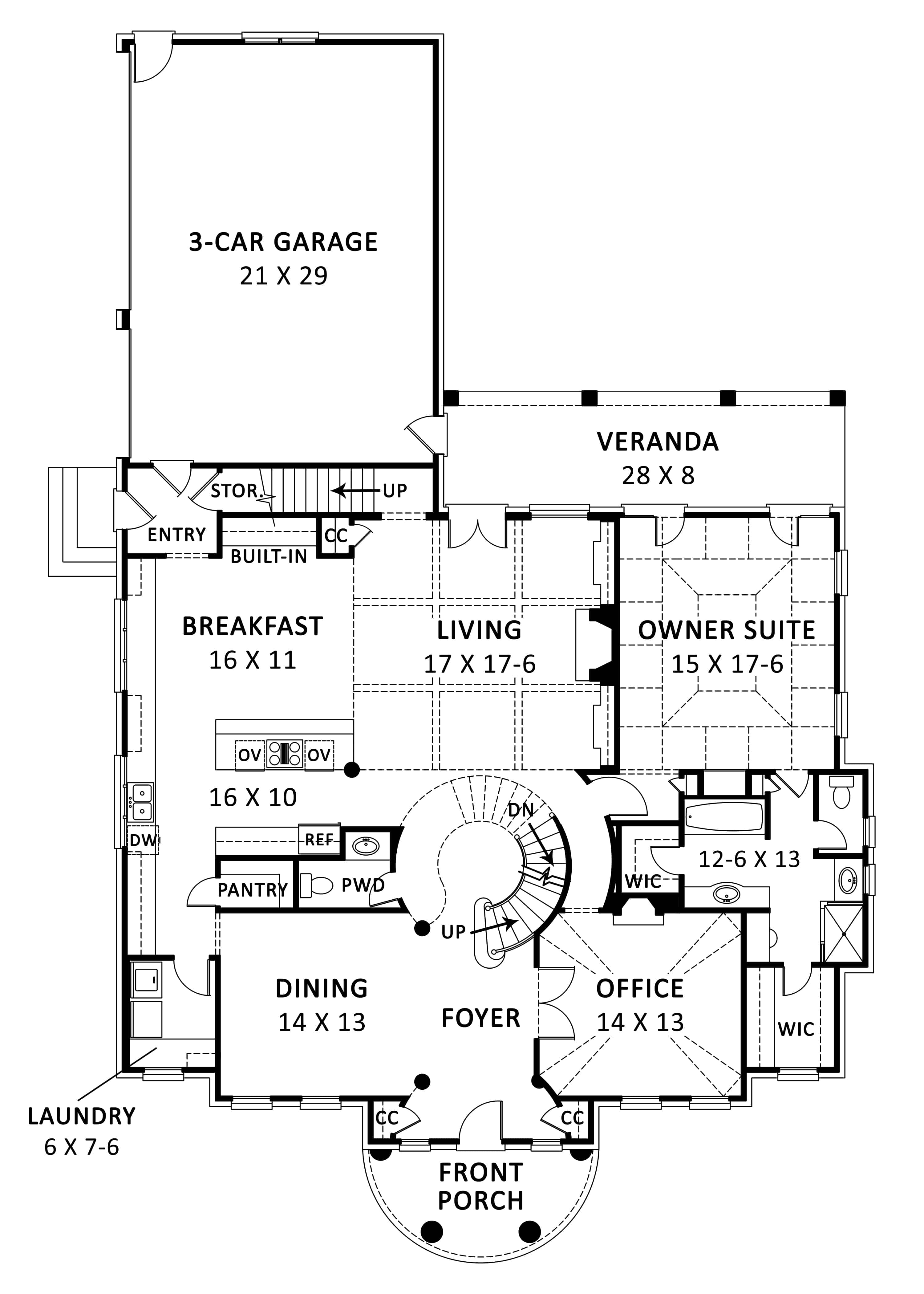Main Level of Colonial Plan #106-1162