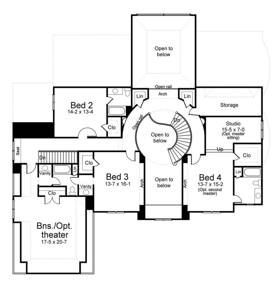 Floor Plan Second Story of Colonial Plan #106-1166