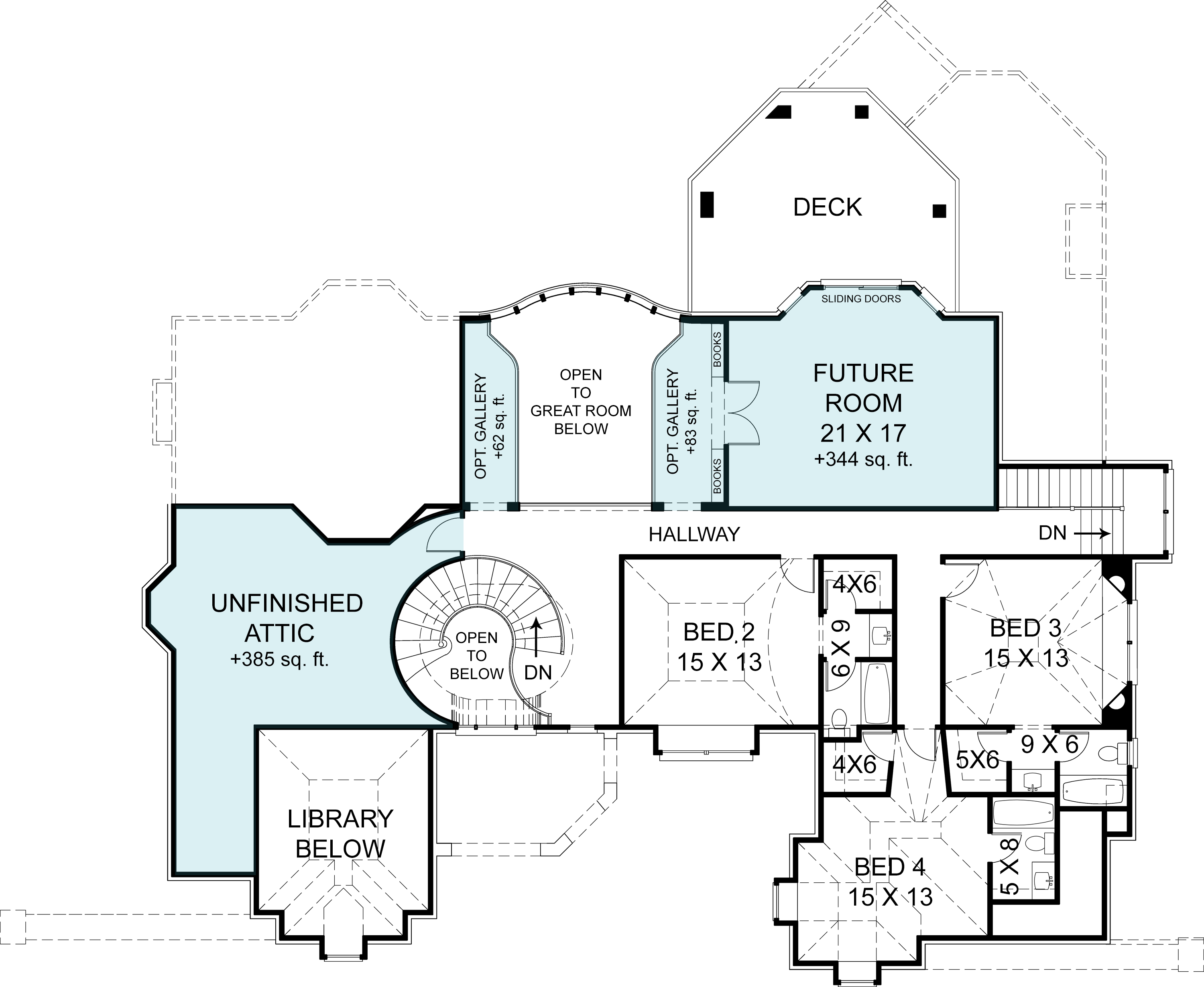 Floor Plan Second Story of European Plan #106-1167