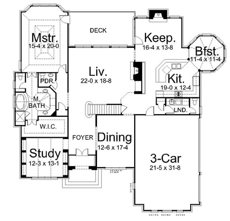 Floor Plan First Story of French Plan #106-1168