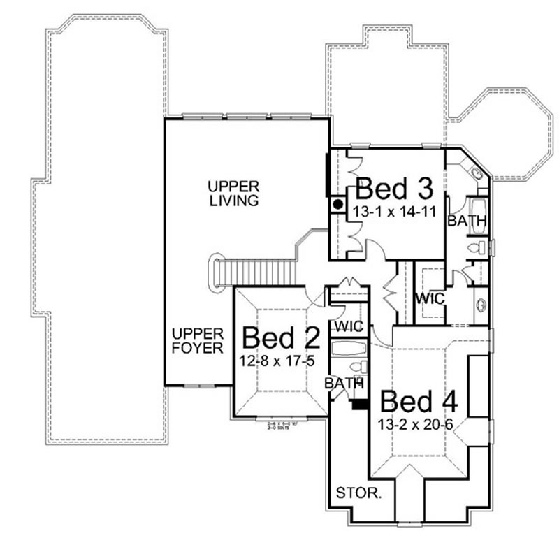 Floor Plan Second Story of French Plan #106-1168