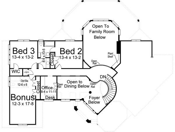 Floor Plan Second Story of European Plan #106-1170