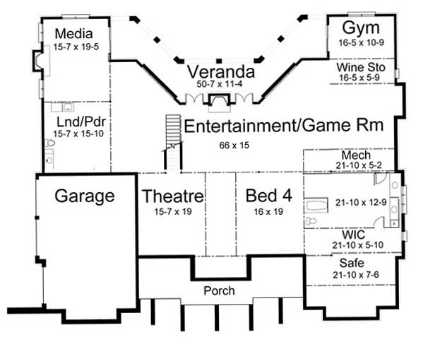 Floor Plan Basement of European Plan #106-1172