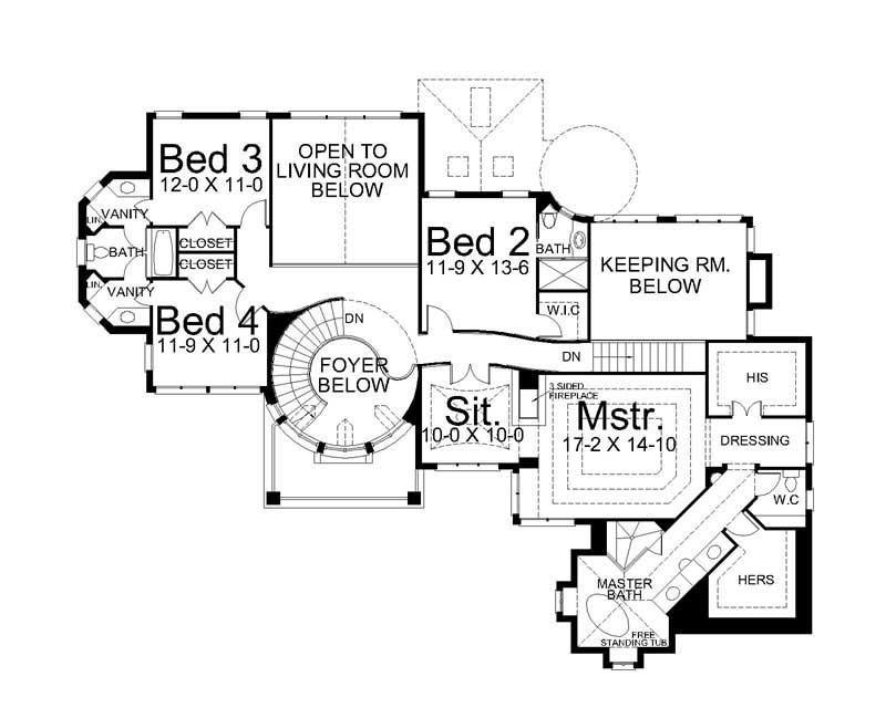 Floor Plan Second Story of Luxury Plan #106-1173