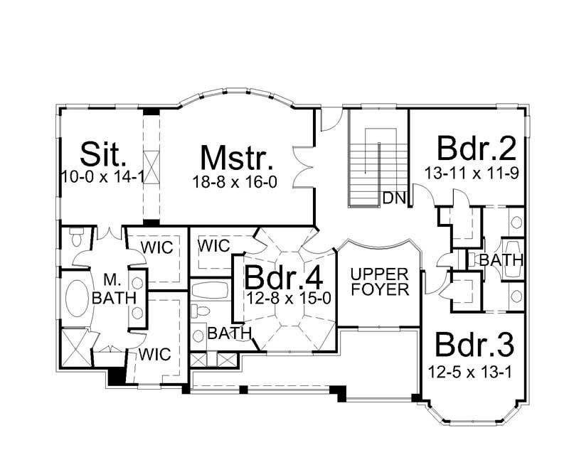 Floor Plan Second Story of Colonial Plan #106-1174