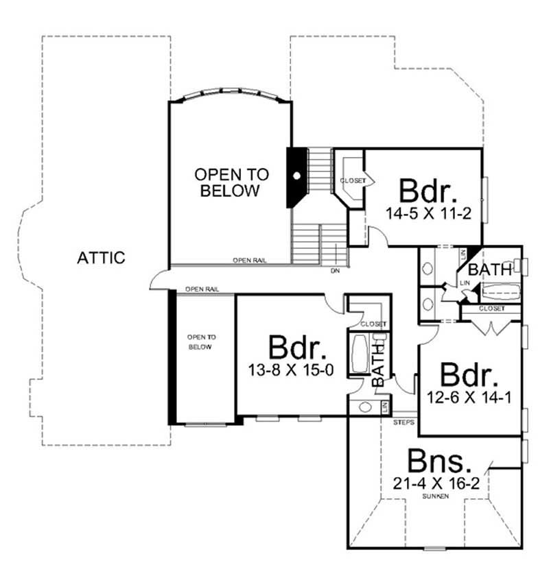Floor Plan Second Story of Colonial Plan #106-1175
