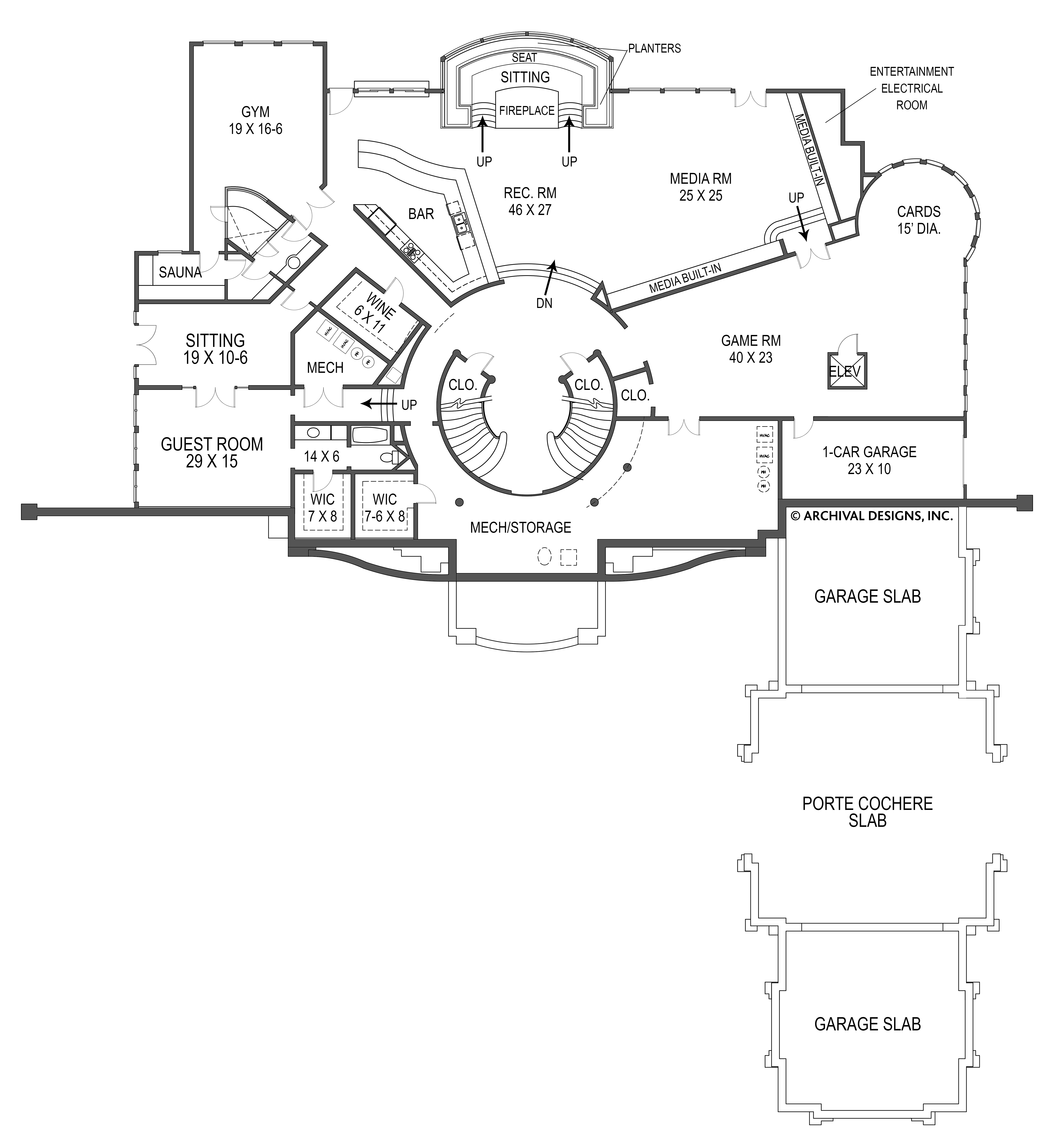 Floor Plan Basement of European Plan #106-1179