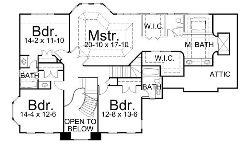Floor Plan Second Story of Colonial Plan #106-1181