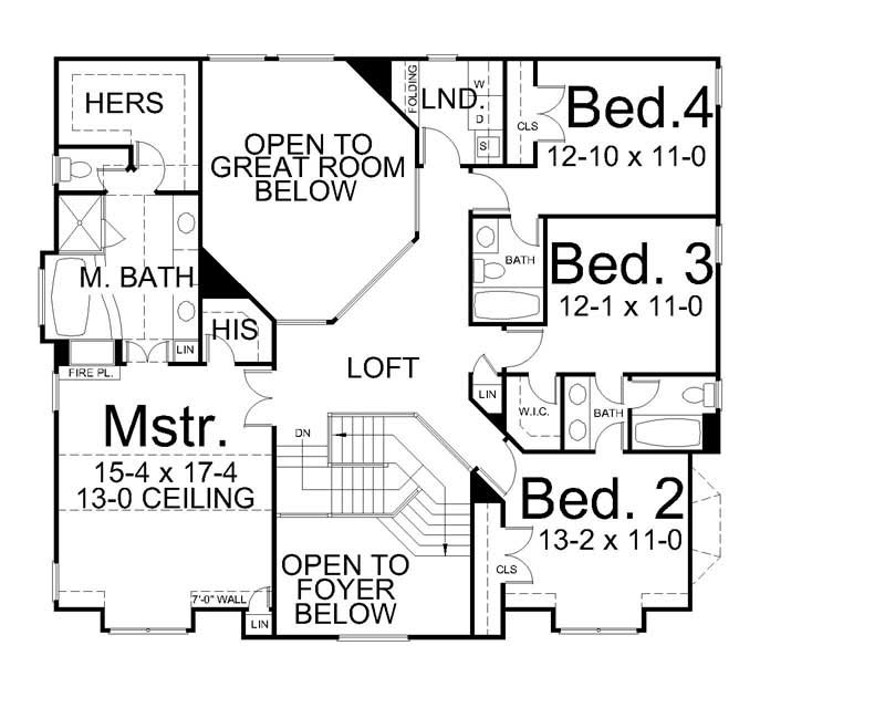 Floor Plan Second Story of Colonial Plan #106-1183