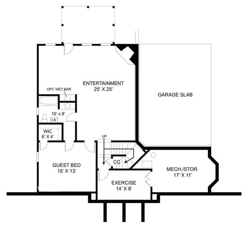 Floor Plan Basement of Colonial Plan #106-1183