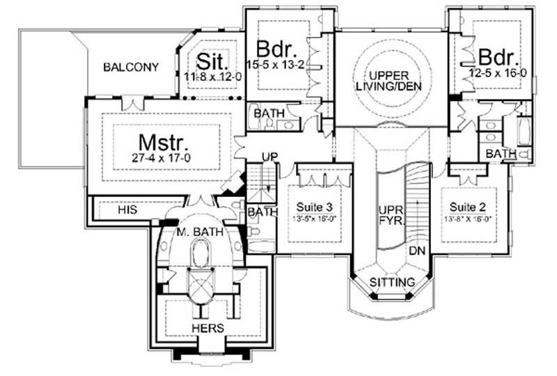 Floor Plan Second Story of European Plan #106-1184