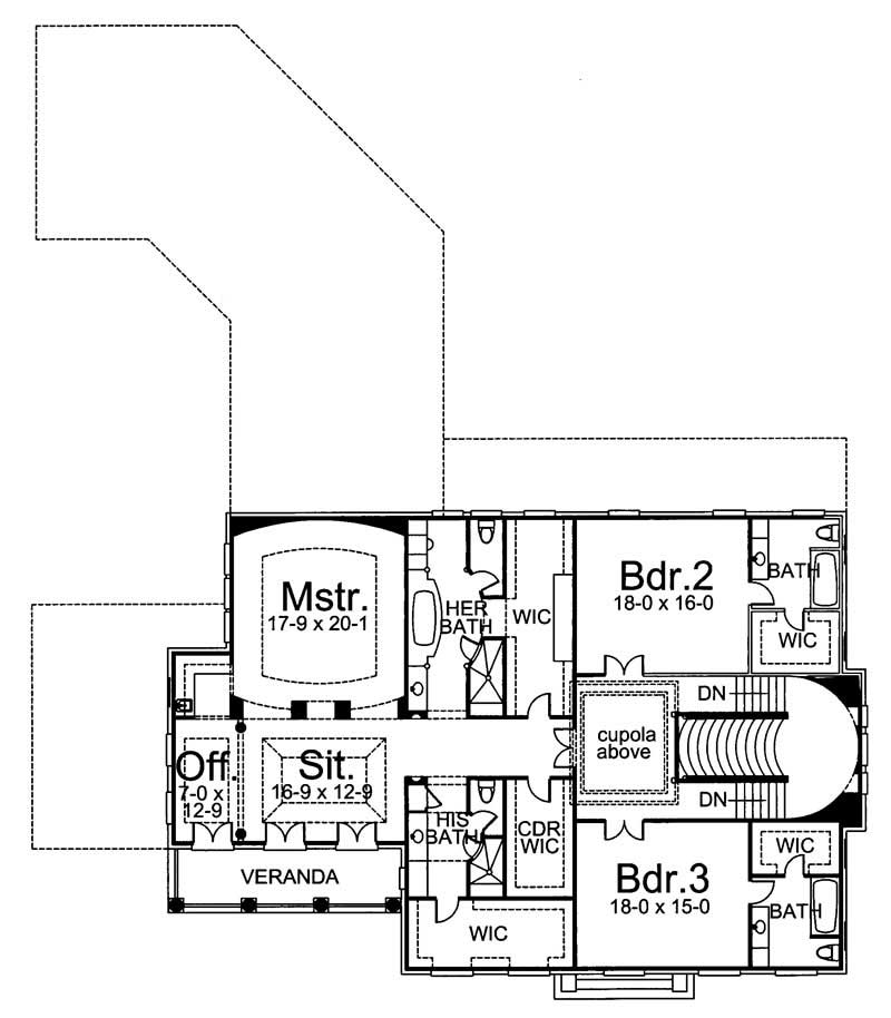 Floor Plan Second Story of Colonial Plan #106-1191