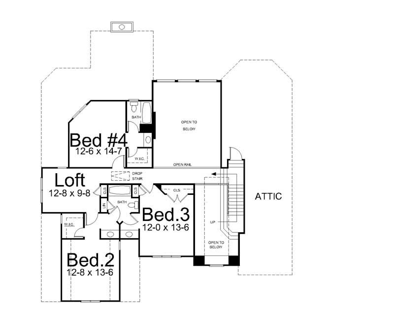 Floor Plan Second Story of European Plan #106-1194