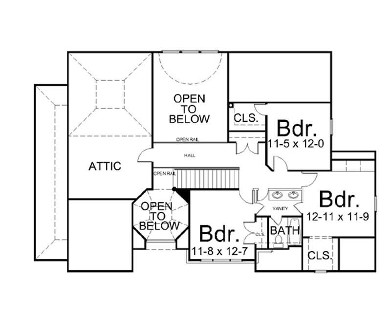 Floor Plan Second Story of European Plan #106-1201