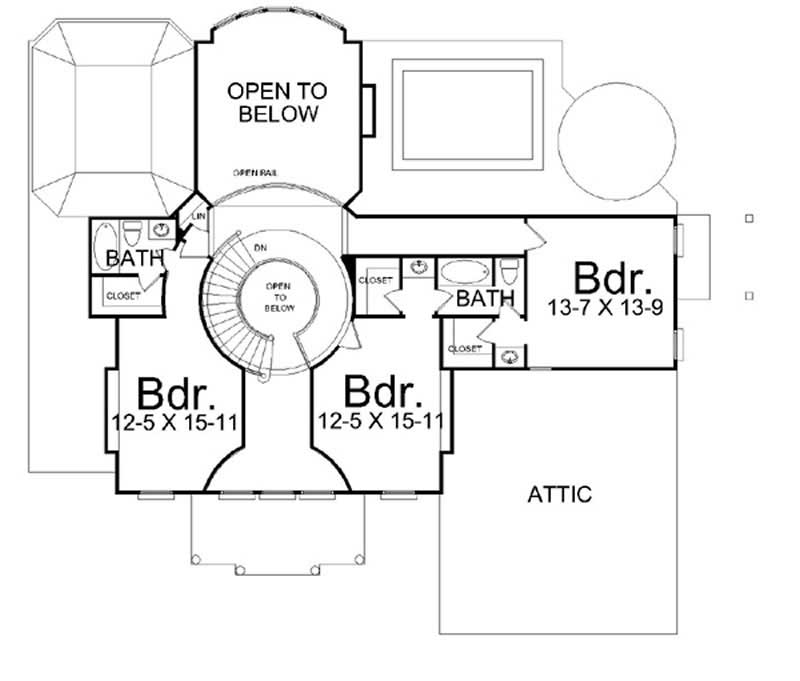 Floor Plan Second Story of Colonial Plan #106-1202